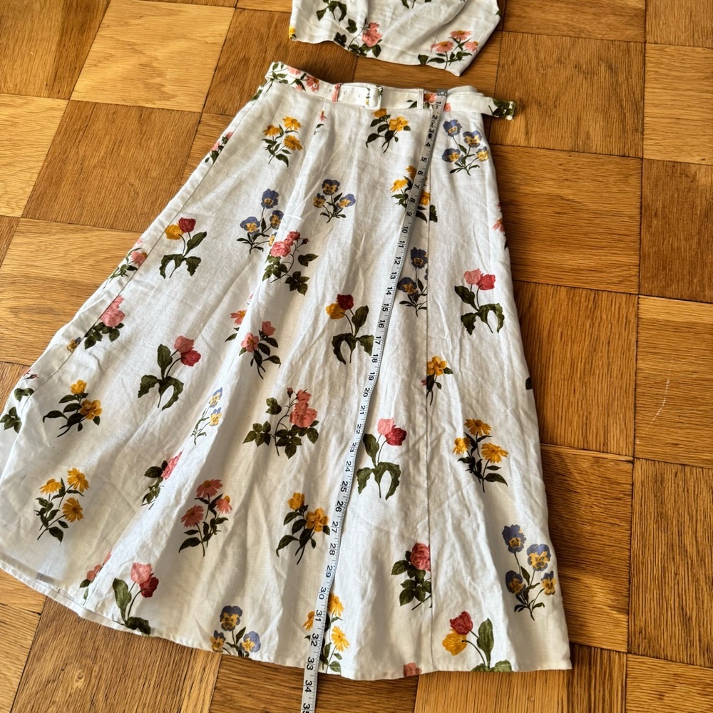 Reformation Cole Two Piece Set Size 2 Floral Crop Top Skirt Linen - Picture 12 of 12